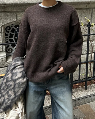 (Unisex) Drop Shoulder Simple High Gauge Sweater