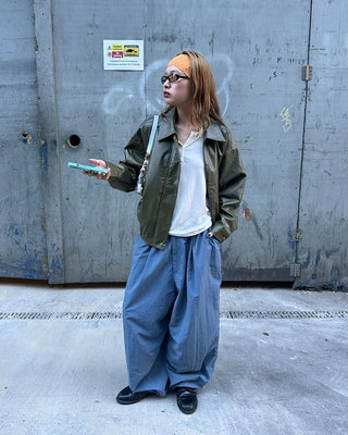 Black button-up elastic waist parachute pants