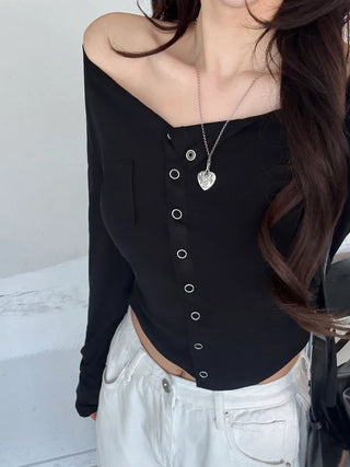One-shoulder shirred T-shirt
