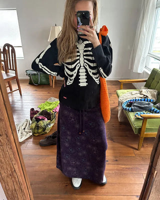 Flower Stitch Fleece Maxi Skirt