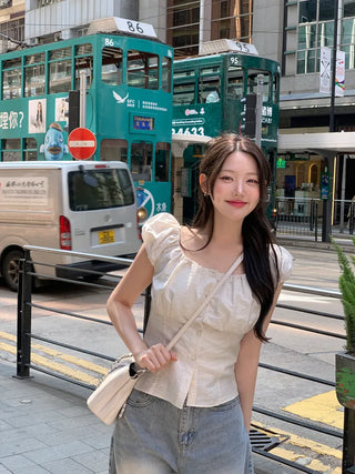 [3 colors] Linen puff blouse