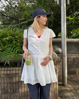 Flower Punching Cap Sleeve Peplum Tunic