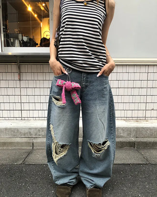 Three Vintage Distressed Wide Denim Pants