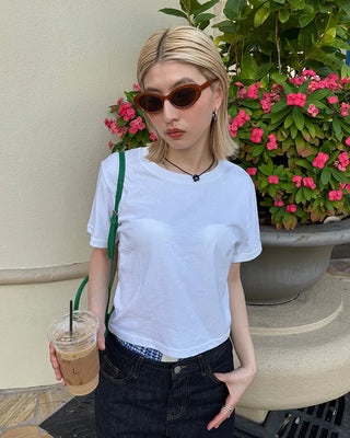 Basic semi-cropped half-length T-shirt