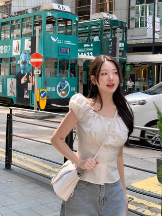 [3 colors] Linen puff blouse