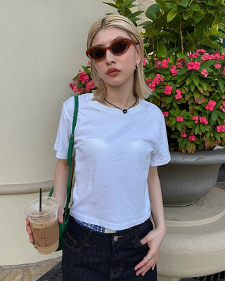 Basic semi-cropped half-length T-shirt