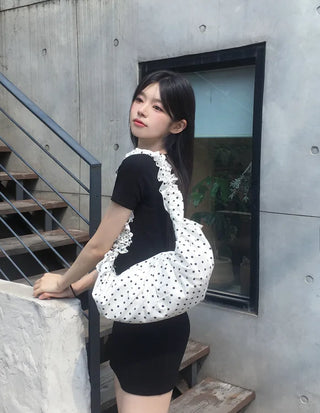[2-way] Dot Cotton Shirring Bag