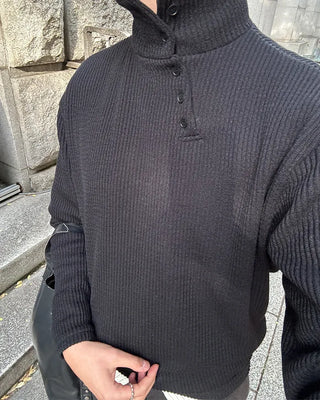 Side Button Point Half Neck Knit