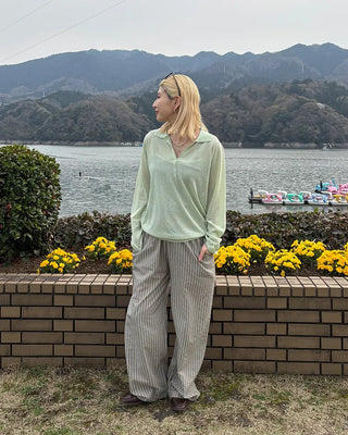 Striped Wrinkle Wide Easy Pants