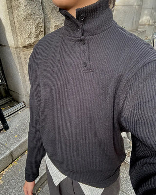 Side Button Point Half Neck Knit