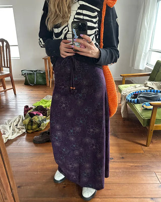 Flower Stitch Fleece Maxi Skirt