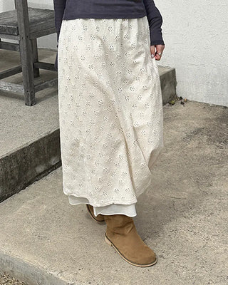 Lace layered long skirt