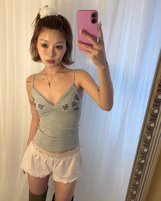 Flower bead lace V-neck camisole