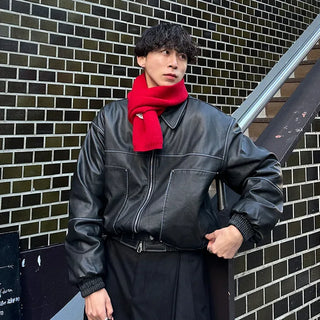 Classic leather short jacket