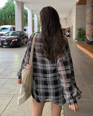 Madras check sheer shirt
