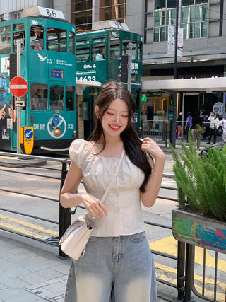 [3 colors] Linen puff blouse