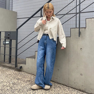 Striped long-sleeved cropped shirt