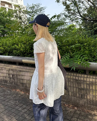 Flower Punching Cap Sleeve Peplum Tunic