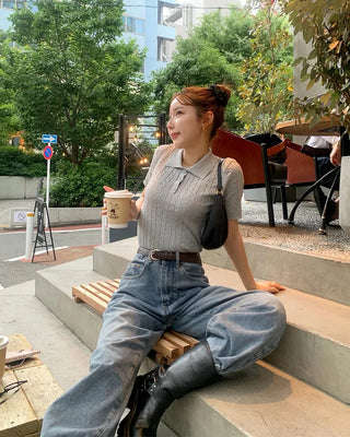 Cable knit slim-fit short-sleeve knit