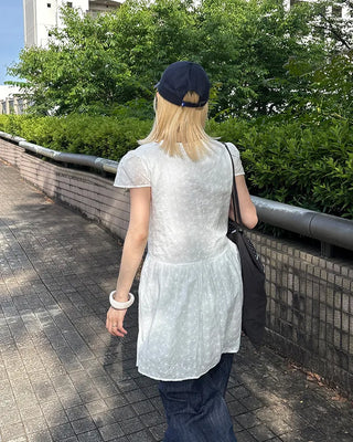 Flower Punching Cap Sleeve Peplum Tunic