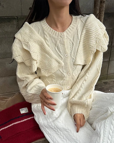 Frill knit crop cardigan