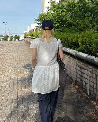 Flower Punching Cap Sleeve Peplum Tunic