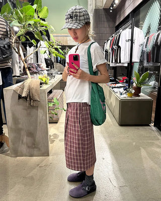 (ORIGINAL) Tartan Check Half Wide Easy Pants
