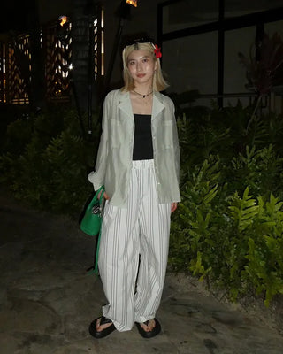 Elastic waist triple stripe cotton pants