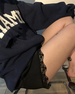 Flower Lace Hem Satin Easy Shorts