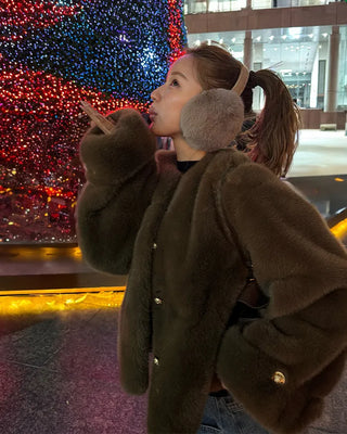 Gold button fur jacket