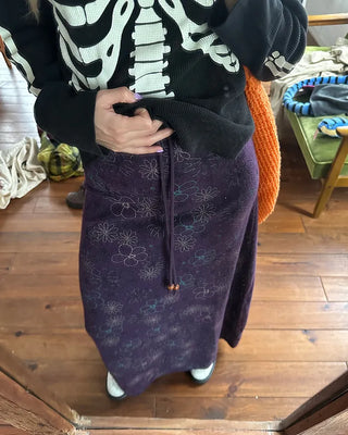 Flower Stitch Fleece Maxi Skirt