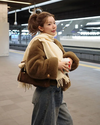Gold button fur jacket