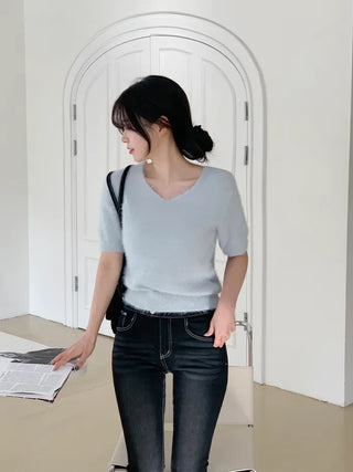[2pcs] Angora Scarf Short-Sleeve Knit Set