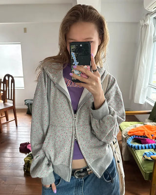 Mini Flower Double Zip Sweatshirt Hoodie