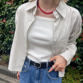 Striped long-sleeved cropped shirt