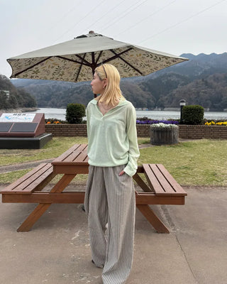 Striped Wrinkle Wide Easy Pants