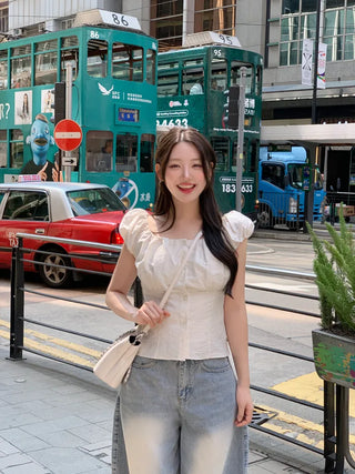 [3 colors] Linen puff blouse