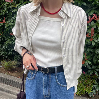 Striped long-sleeved cropped shirt
