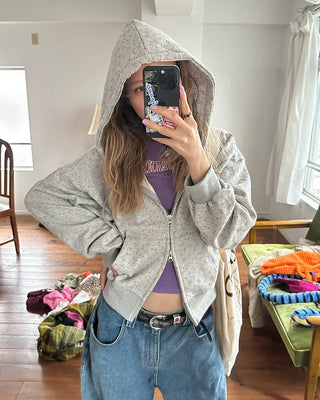 Mini Flower Double Zip Sweatshirt Hoodie