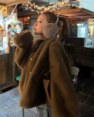 Gold button fur jacket
