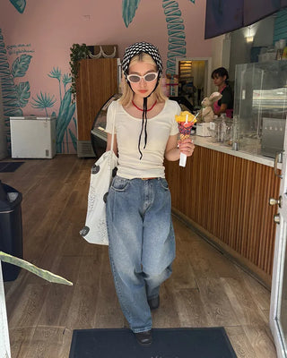 Side-tuck wide denim pants