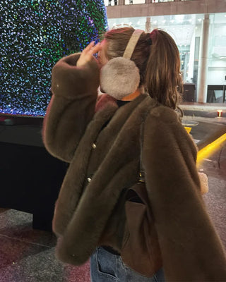 Gold button fur jacket