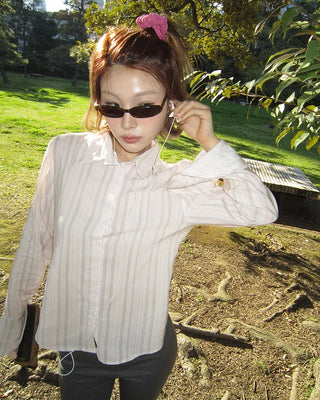 Gradient stripe flared cuff shirt