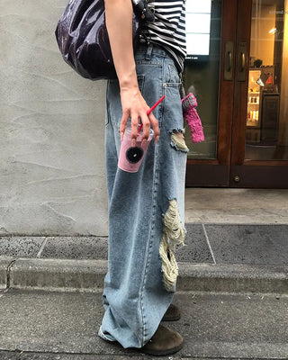 Three Vintage Distressed Wide Denim Pants