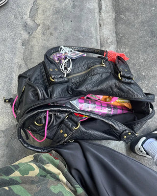Cable Line Leather Square Boston Bag