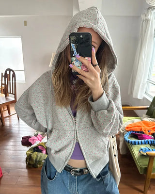 Mini Flower Double Zip Sweatshirt Hoodie