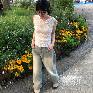 Vintage Wash Wide Denim Pants