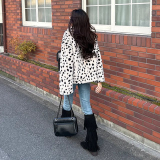 Leopard fur collar coat