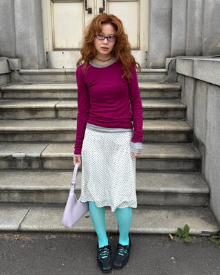 Satin polka dot midi skirt