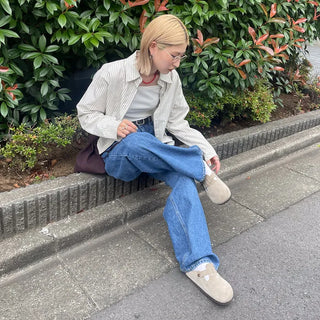 Striped long-sleeved cropped shirt